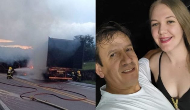 Incêndio ocorrido no km 85 da BR-116 (Corpo de Bombeiros Militar/Divulgação)