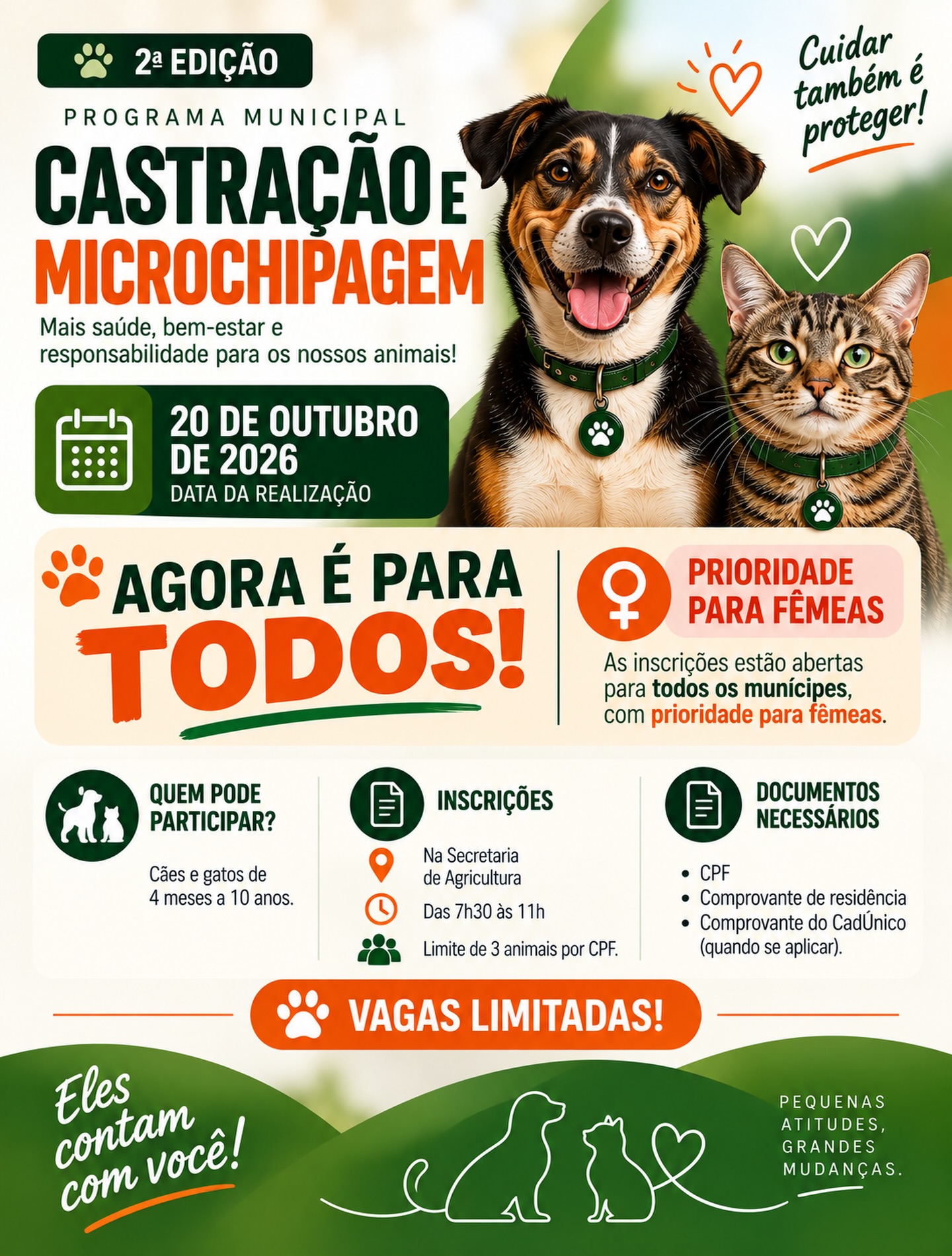 Descanso abre inscrições para programa de castração e microchipagem de animais