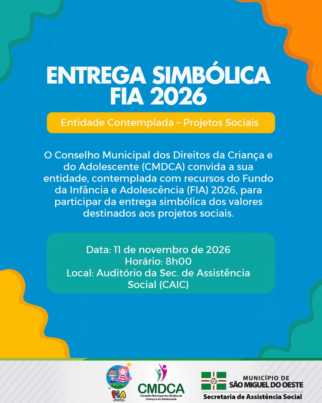 São Miguel do Oeste destina R$ 249 mil a projetos voltados à infância e adolescência