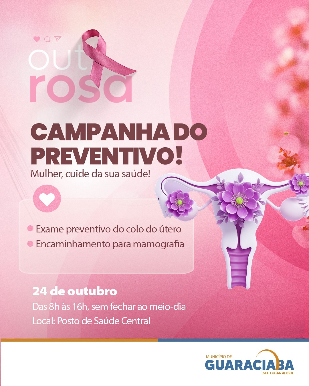 Guaraciaba realizará Campanha do Preventivo no dia 24 de outubro