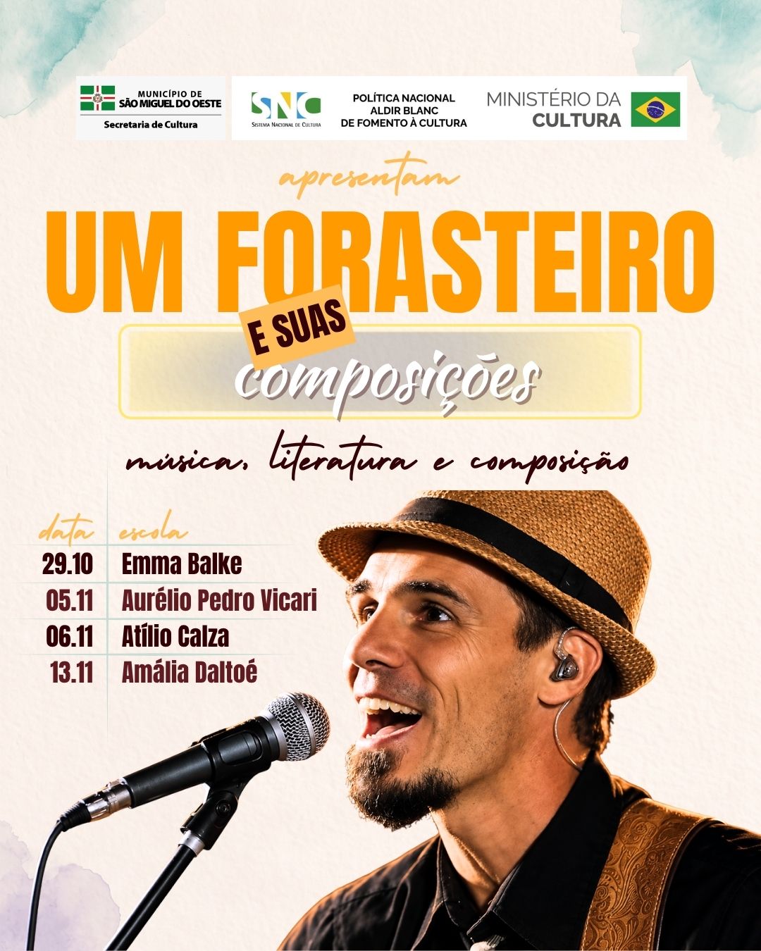 Projeto leva música autoral e literatura a estudantes de São Miguel do Oeste