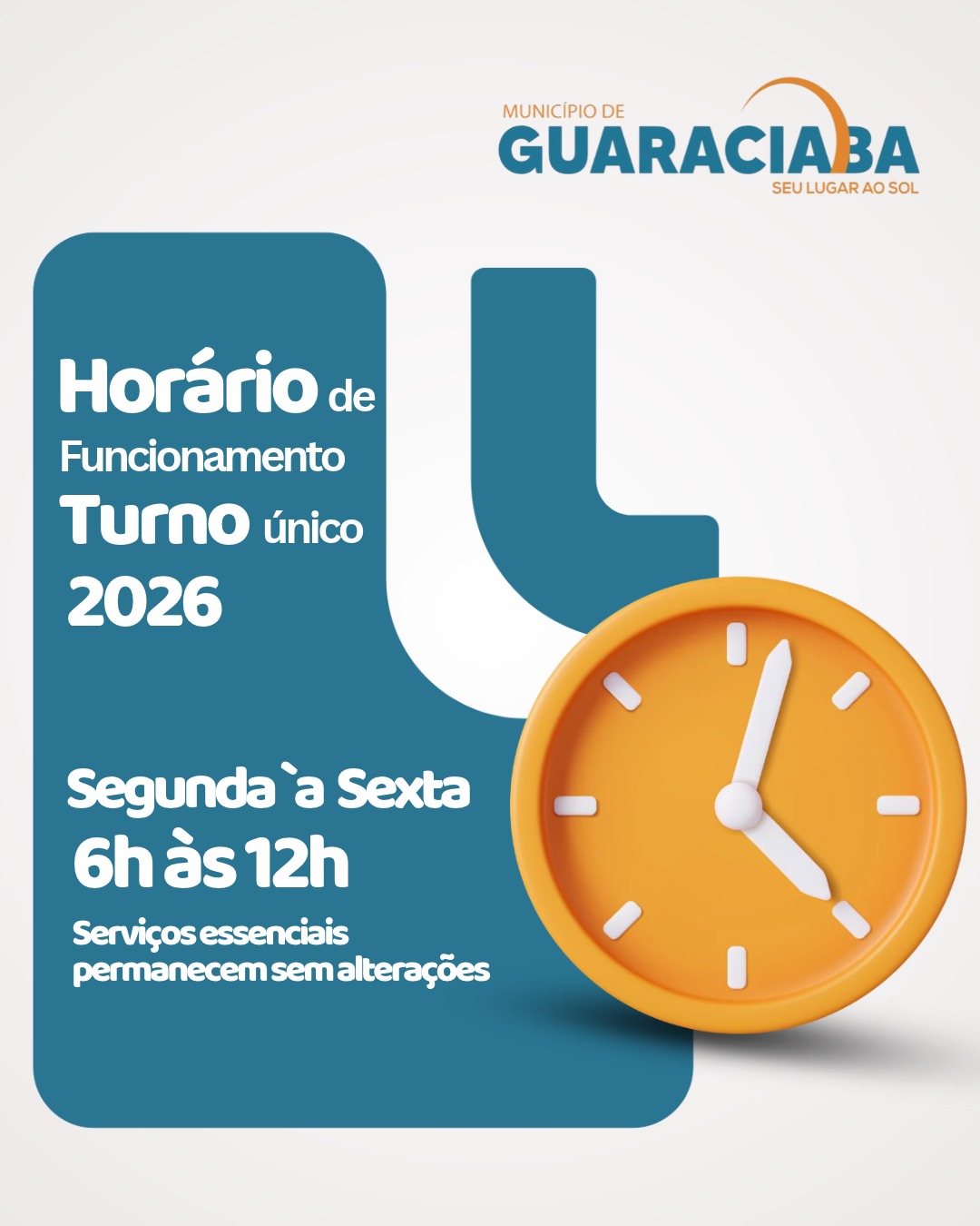 Guaraciaba terá turno único de expediente em algumas repartições públicas municipais a partir de novembro