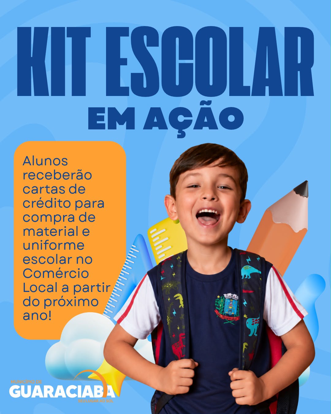 Alunos da Rede Municipal de ensino de Guaraciaba receberão valores para compra de material escolar e uniformes exclusivos no comércio local